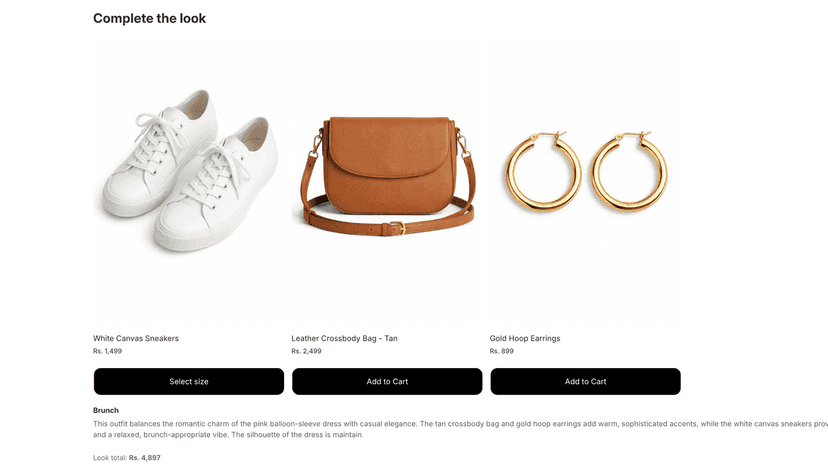 Complete the Look widget on a product page with three pieces