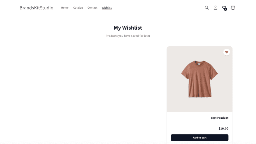 Clean customer wishlist page displaying saved items and add to c