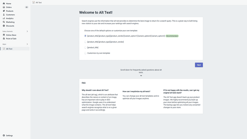 Automatically update product image alt texts using templates
