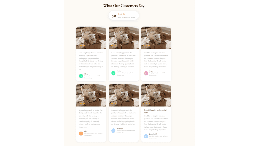 Showcase section displaying customer photo reviews