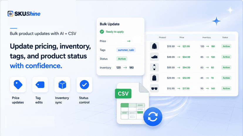 Bulk create / edit products, use AI to manage products