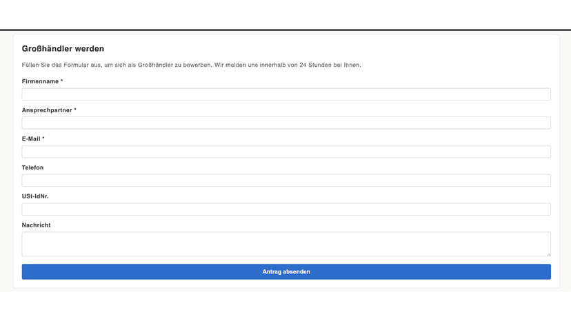 B2B Simple feature whole sale application form