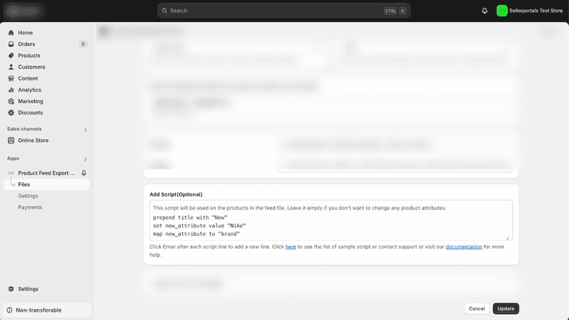 Apply bulk user scripts to modify all products in the feed