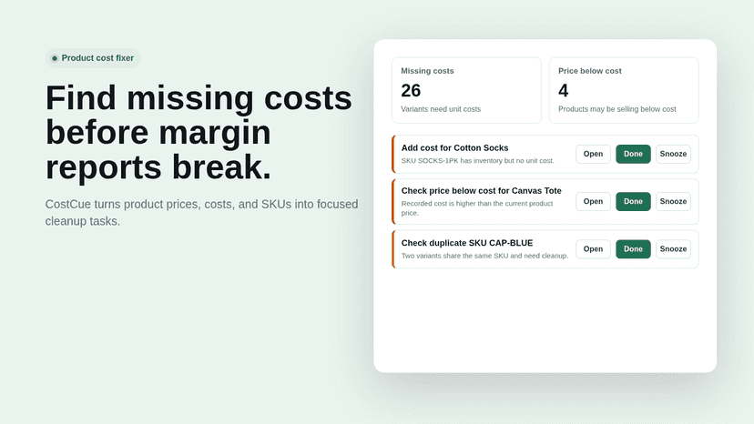 Product margin cleanup workflow preview
