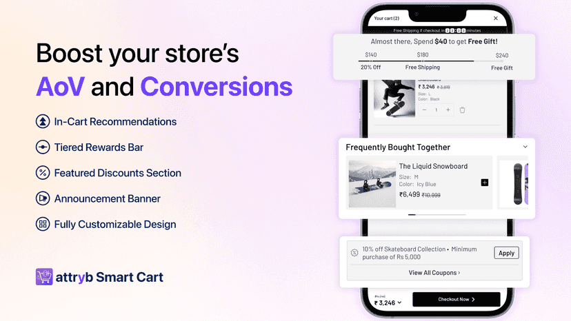 Smart cart drawer on mobile and desktop with upsells.