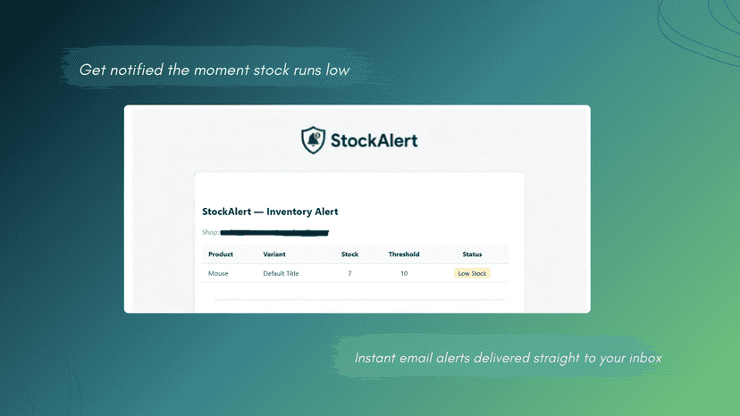 Email alert notification for low stock product variant