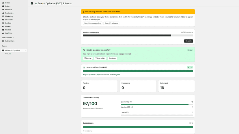 AI Search Optimizer GEO & llms Dashboard