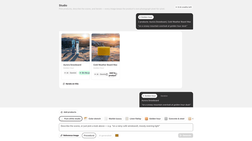 Product Photo Generator: AI product scene generated from a photo
