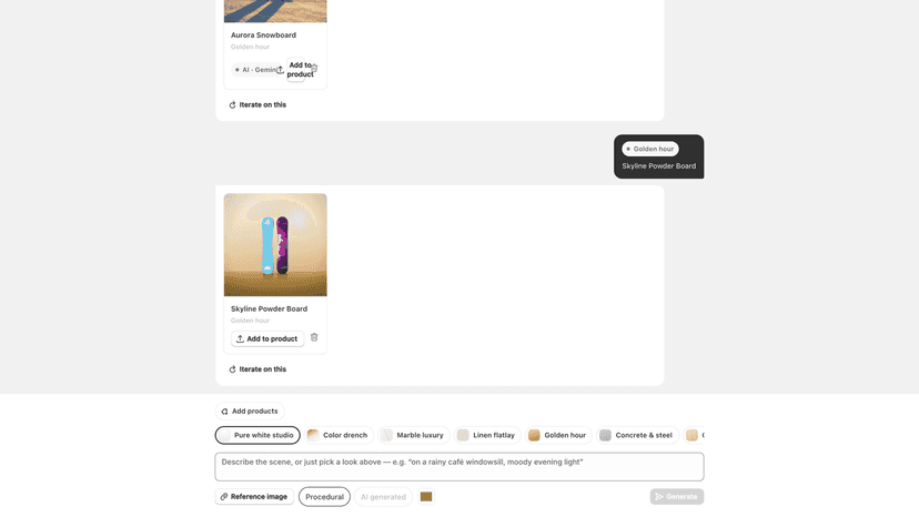 Two generated variations of the same product side by side