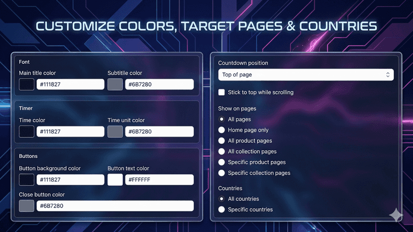 Customize Colors, Targeting Pages & Countries