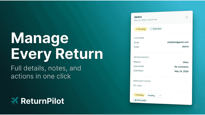 Return detail panel with status and merchant actions