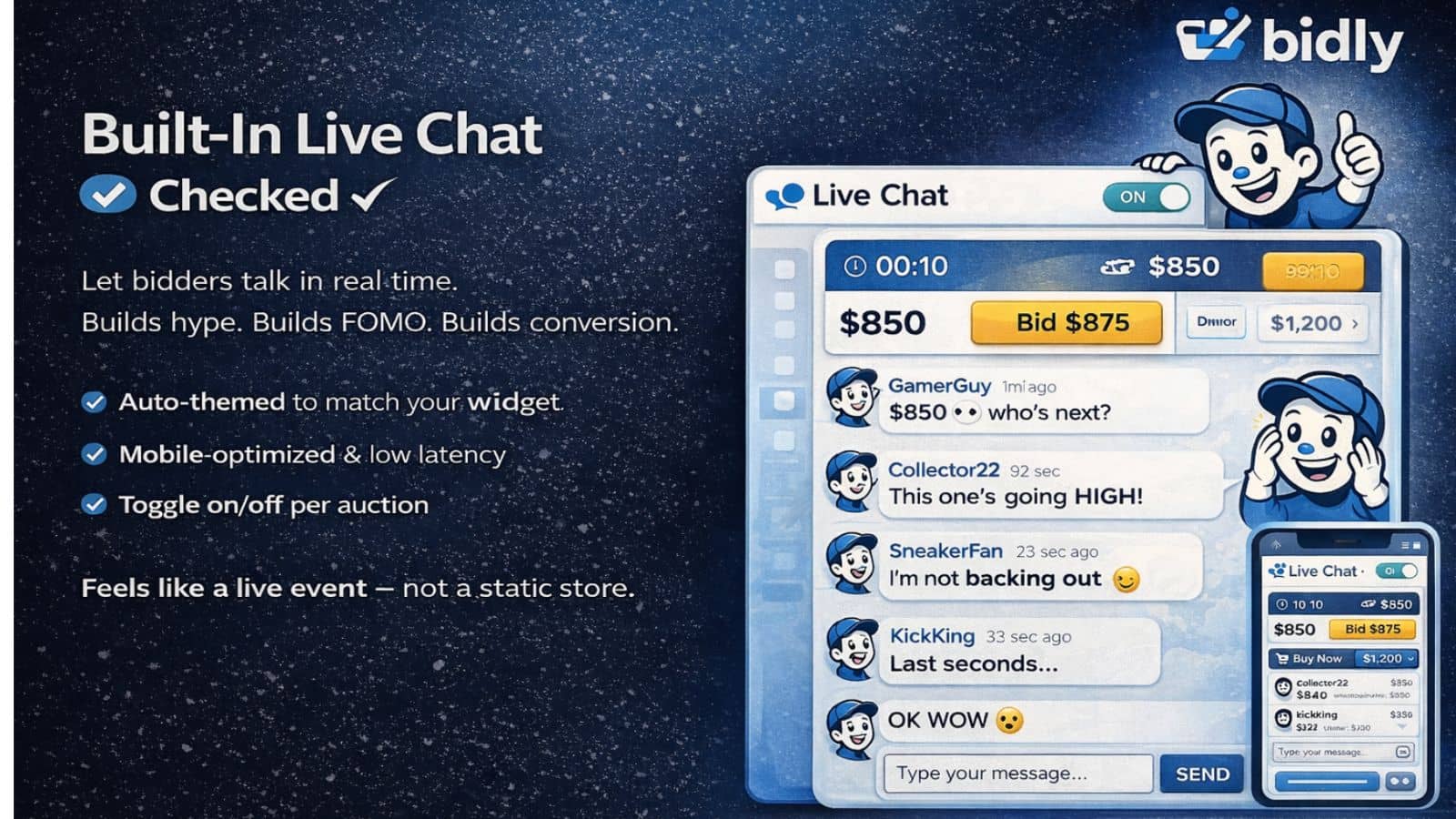 bidly app built in live chat