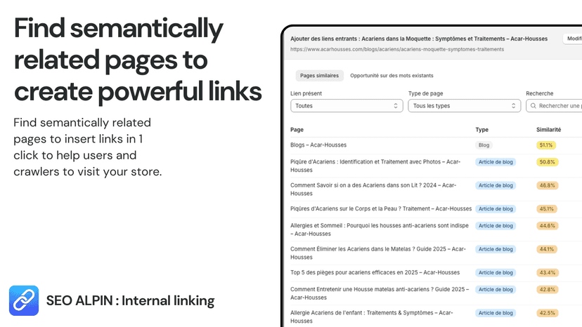 Find semanticely related pages to create internal linking