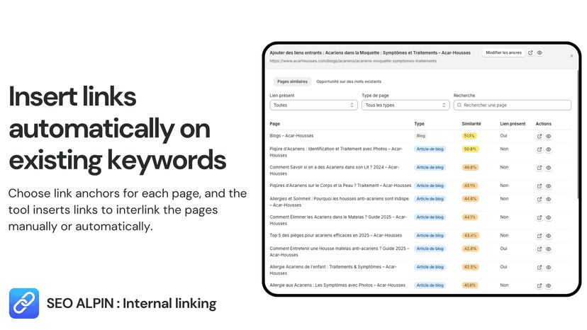 Insert link on existing seo keywords