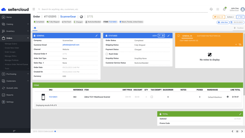 Order details page