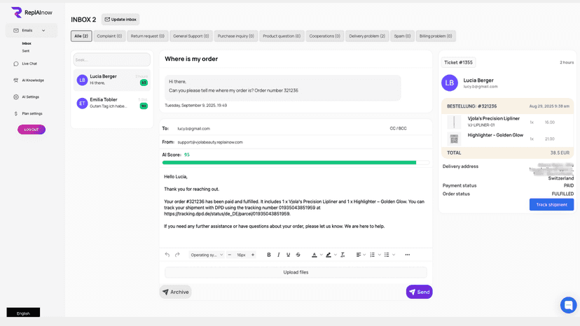 mail dashboard backend screenshot