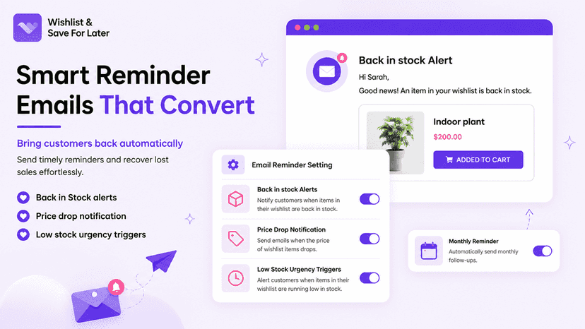 Automated wishlist reminder and back-in-stock emails
