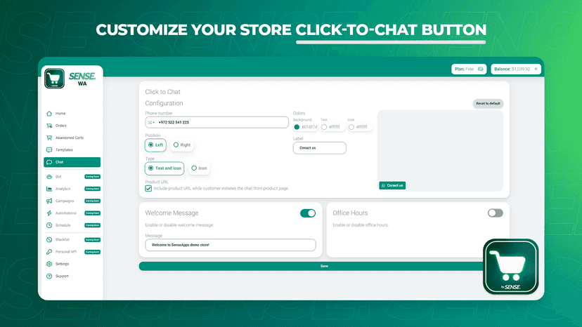 Click to chat icon (app backoffice)