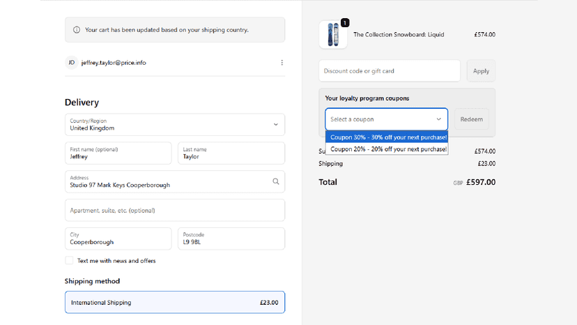 Use coupons directly from checkout! (reserved for shopify plus)