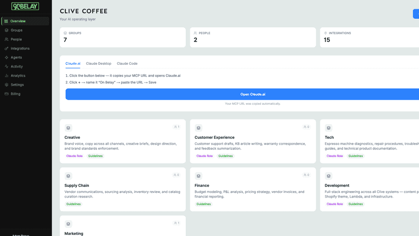 Set up groups and permissions, connect Claude.