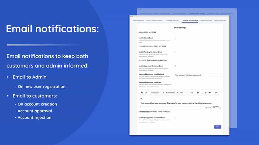 Email notifications for admin and customers