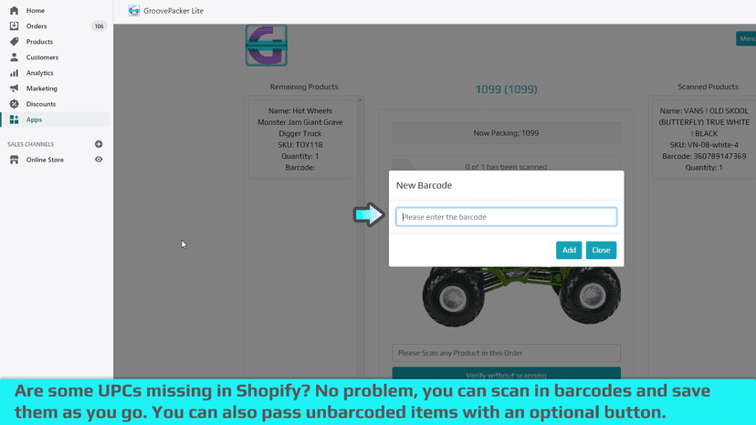 upc barcode missing? scan a barcode to save it