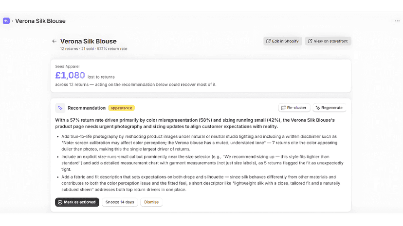Product return analysis with AI-powered recommendations