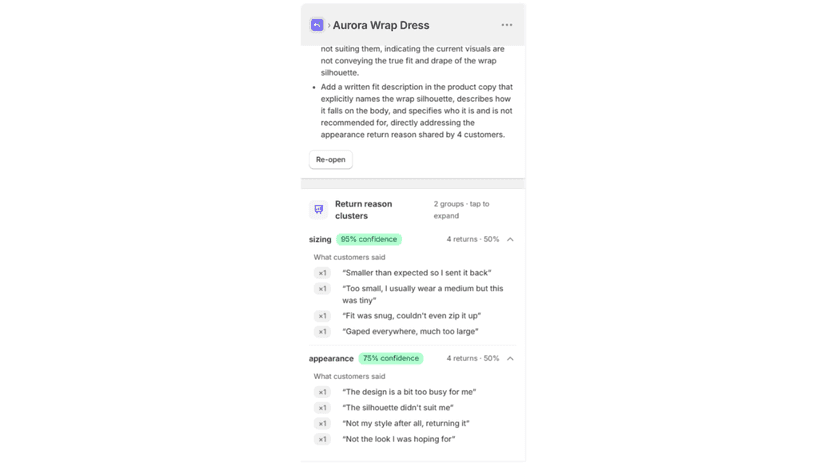Return reasons grouped into AI-identified categories