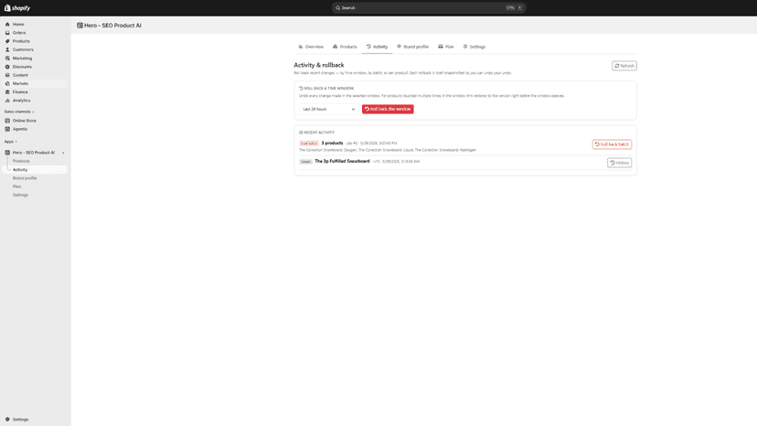 Rollback changes page