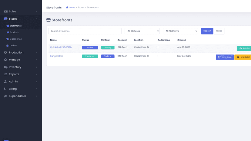 Manage multiple storefronts