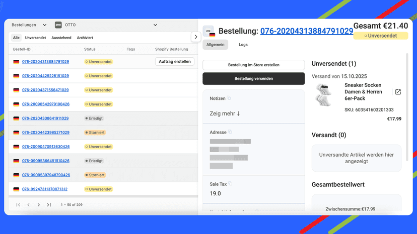 Order management in M2E OTTO Connect