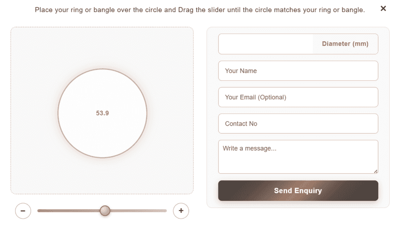 Jewelry Measurement with form submission