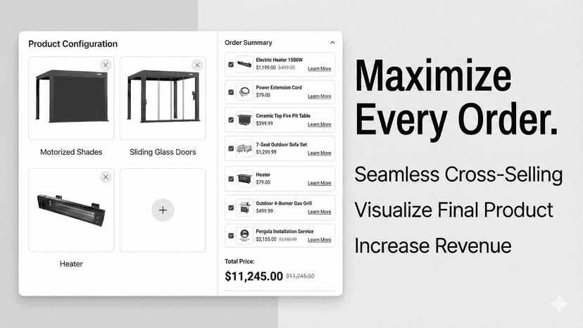 Shopify product configurator showing side wall options and upgra
