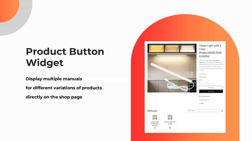 Preview of product page showing all manuals for a single product