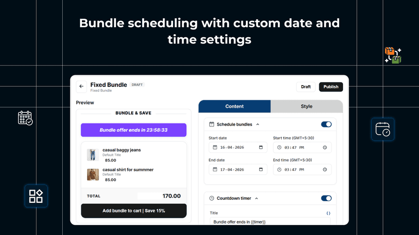 Schedule bundles with custom date and time