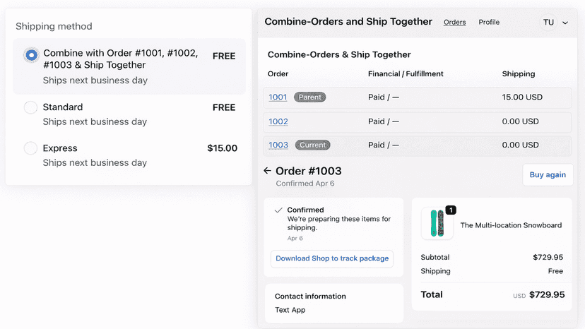 Checkout and customers orders pages