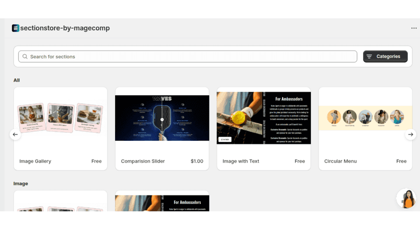 Quickly browse, search, and filter sections by category