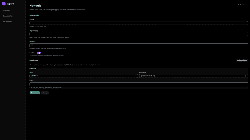 TagFlow - New Rule Screen