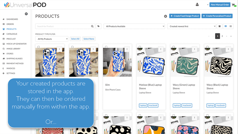 Save your created products in the app