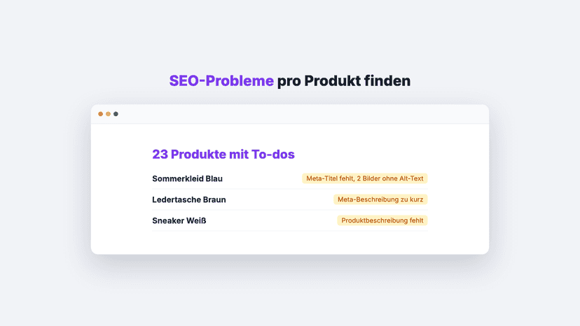 SEO-Probleme pro Produkt im Admin