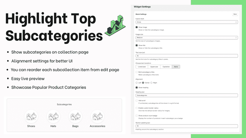 increase your sales show best selling subcategories
