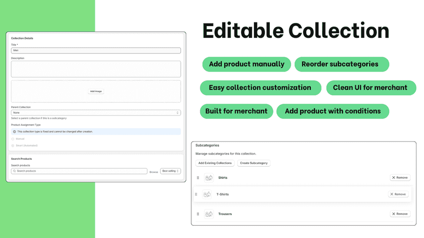 clean ui/ux reorder subcategory