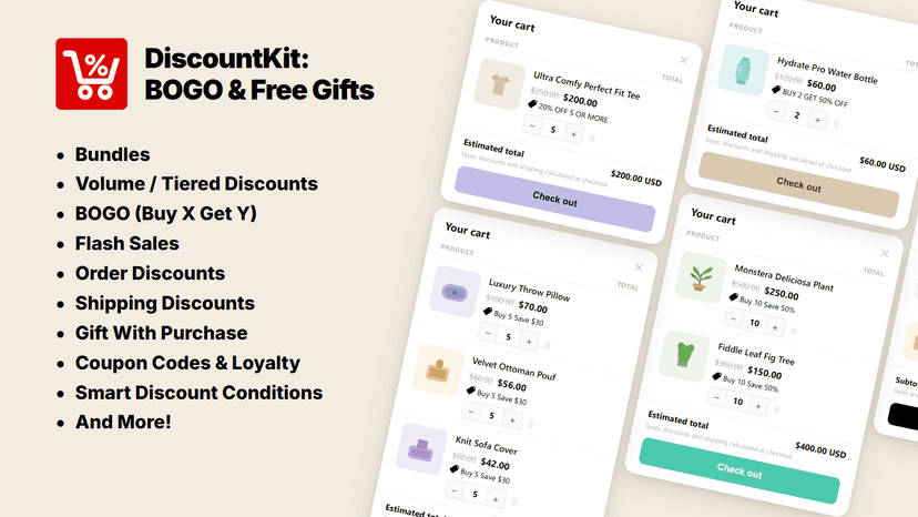 Boost AOV with BOGO, Volume Deals & Free Gifts — all automatic,