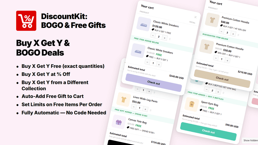 BOGO & Buy X Get Y — free gifts added automatically.