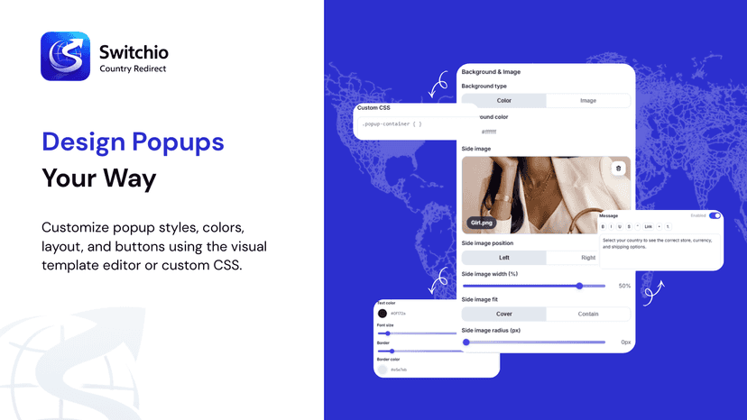 Customizable popup design with visual editor and CSS options