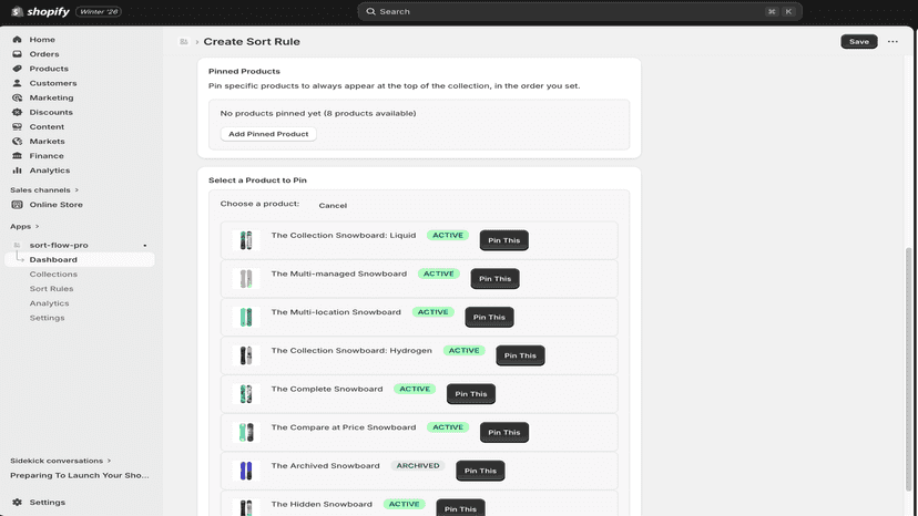Rule editor interface with sorting options including push out-of
