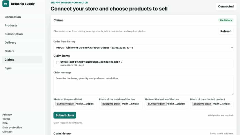 Dropshipping claims / reclamations