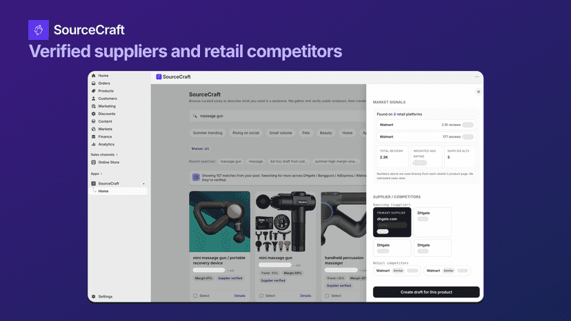 Verified suppliers and retail competitors for one product