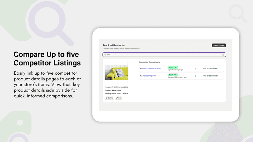 compare up to five competitor links