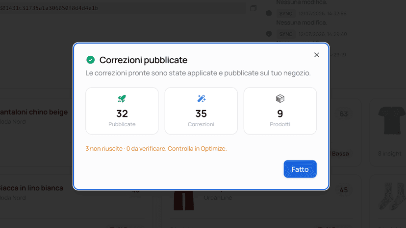Pubblicazione automatica delle modifiche su Shopify
